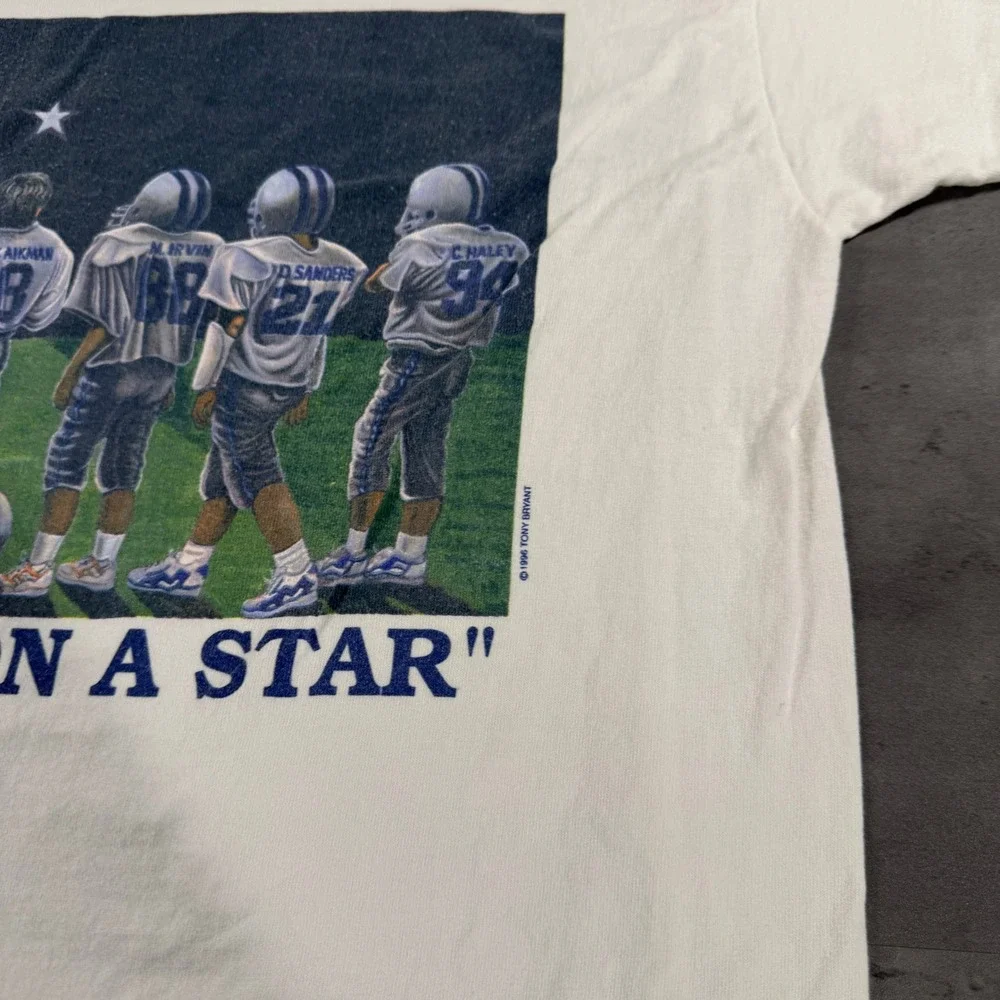 Vintage Dallas Cowboys T-Shirt L Wishing On A Star White Football Single Stitch